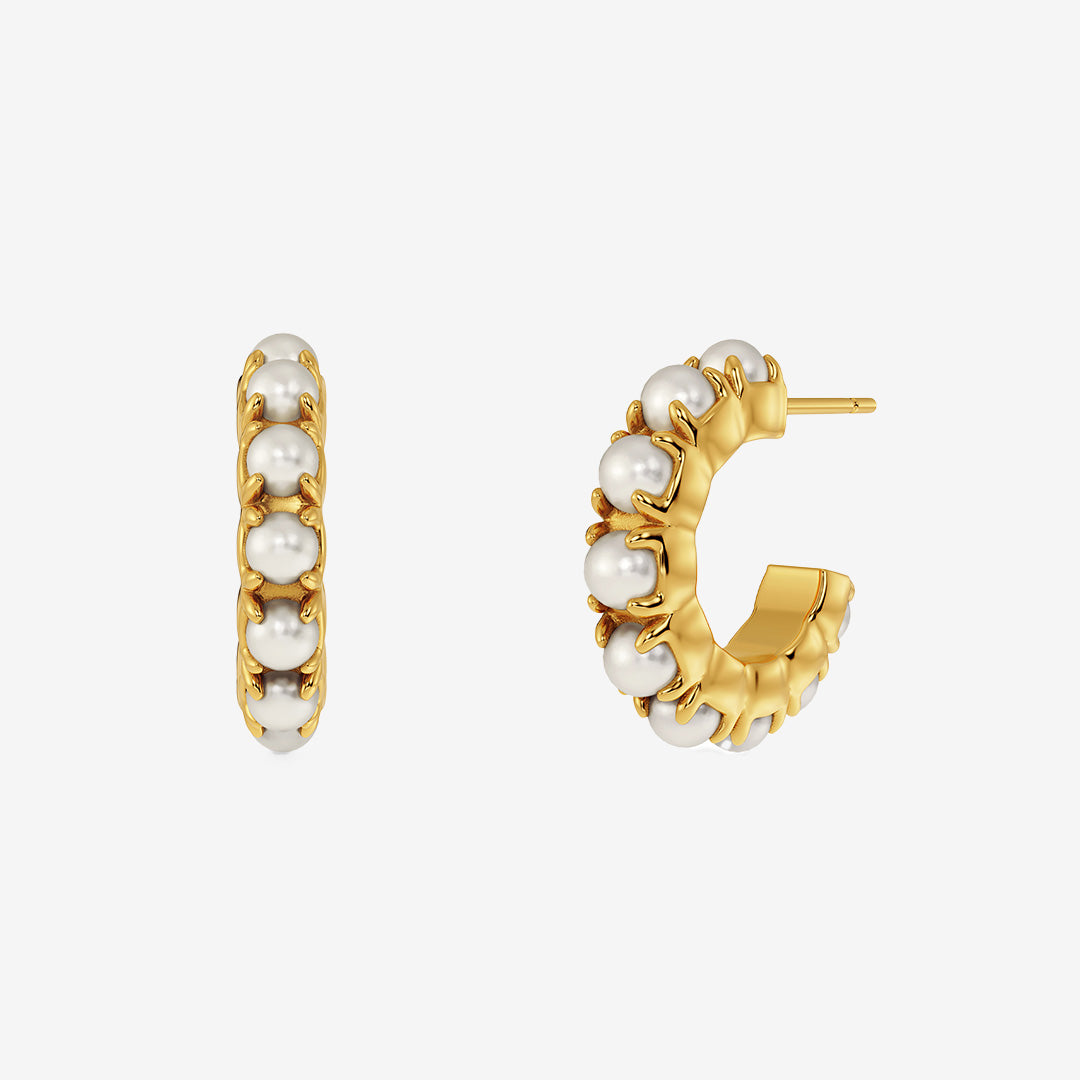 Lilo små hoops i 14K guldplätering med pärlor och pärlemorpärla, diameter 16 mm