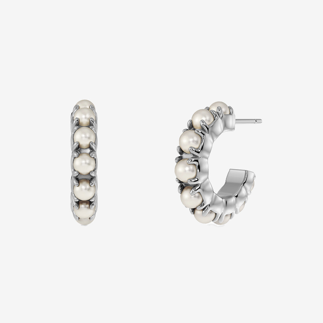 Lilo små hoops i blankt rostfritt stål med pärlor och pärlemorpärla, diameter 16 mm