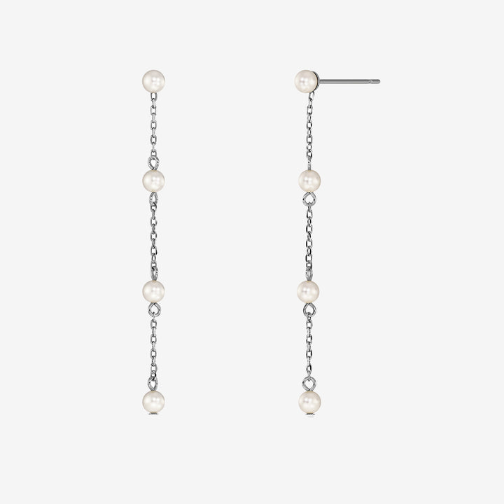 Lilo långa örhängen i blankt rostfritt stål med pärlor och pärlemorpärla, längd 5 cm