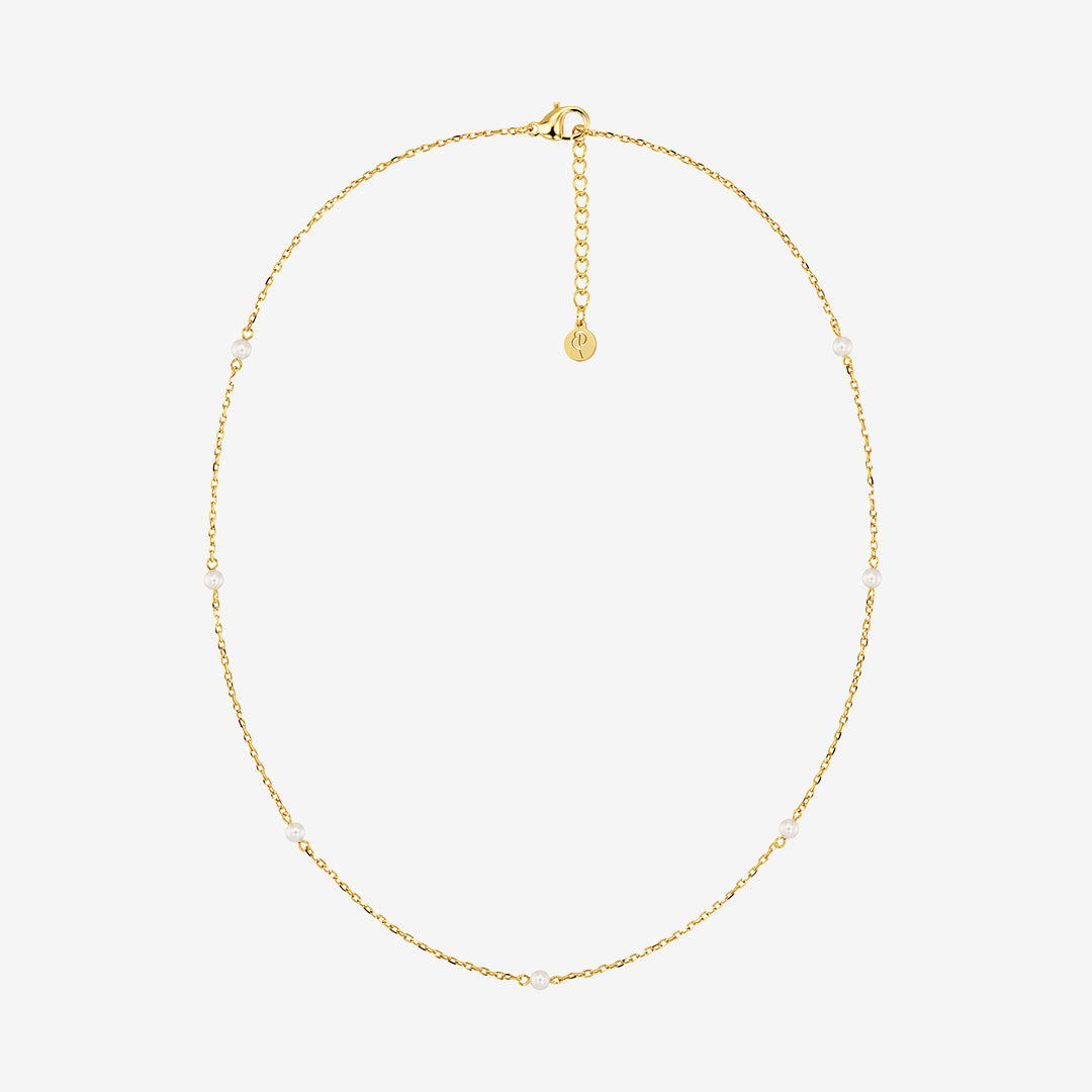 Lilo nätt halsband i 14K guldplätering med pärlor och pärlemorpärla, längd 42–45 cm