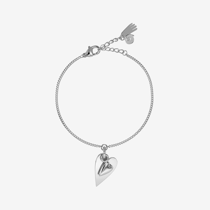 Heart to Heart armband i blankt rostfritt stål med stort och litet hjärta, justerbar längd 15,5–18,5 cm
