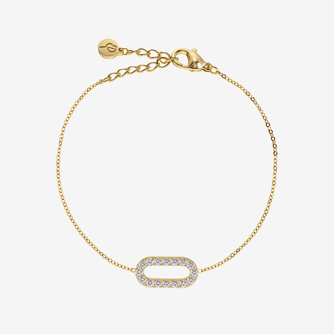 Inez armband i 14K guldpläterat rostfritt stål med fasettslipad ankarkedja och glittrande stenar