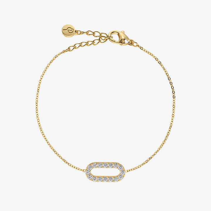 Inez armband i 14K guldpläterat rostfritt stål med fasettslipad ankarkedja och glittrande stenar