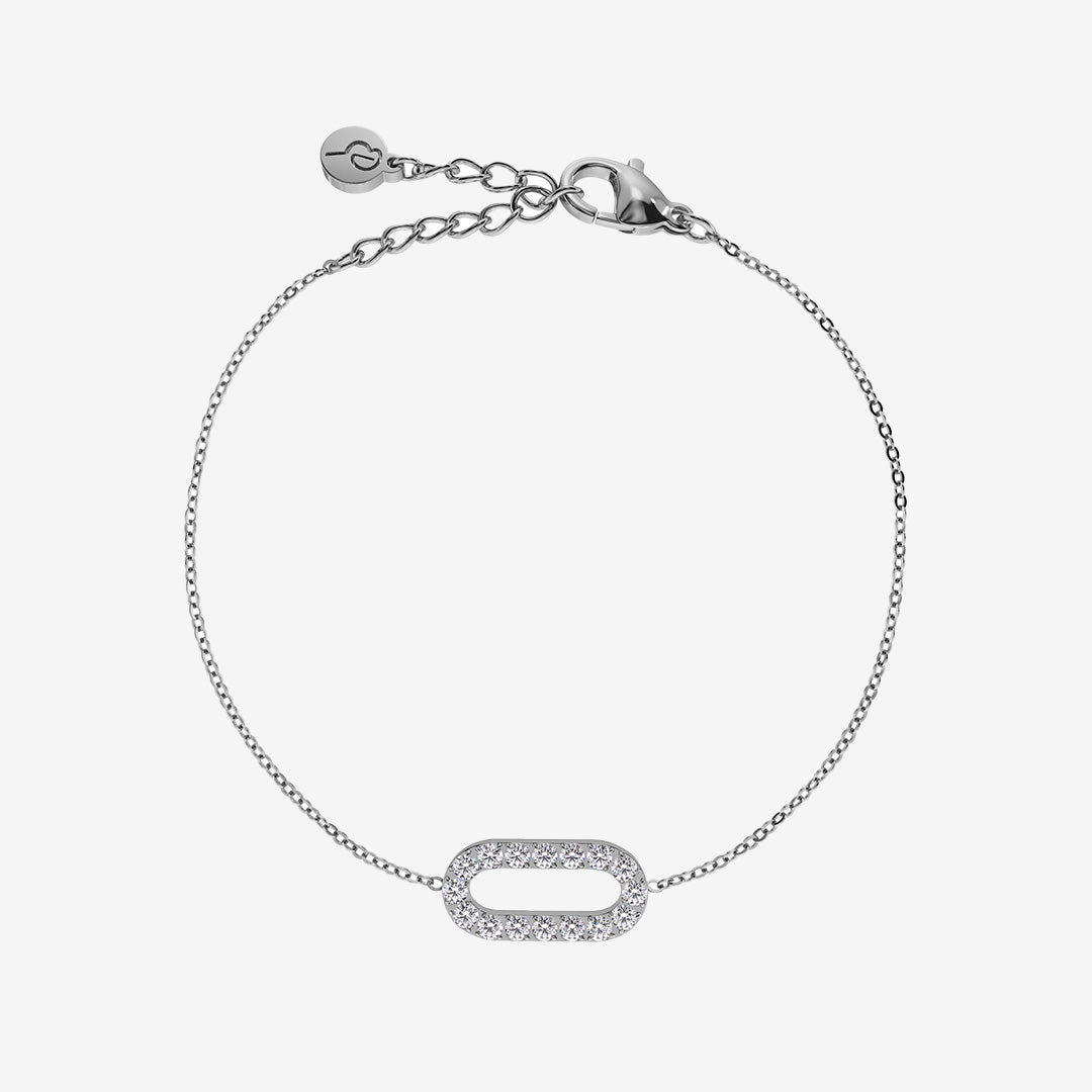 Inez armband i blankt rostfritt stål med fasettslipad ankarkedja och glittrande stenar