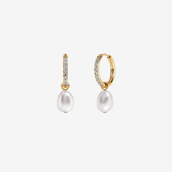 Perla hoops sparkle gold örhängen med sötvattenpärlor och stenar