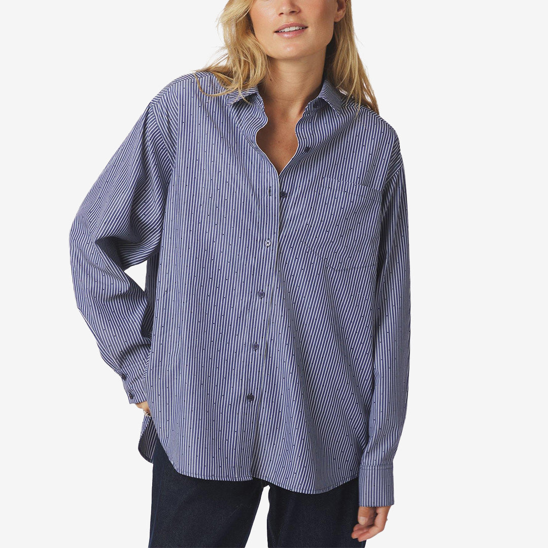 Randig oversize skjorta i poplin med glitterstenar – Dalma B Stripe Stone Shirt