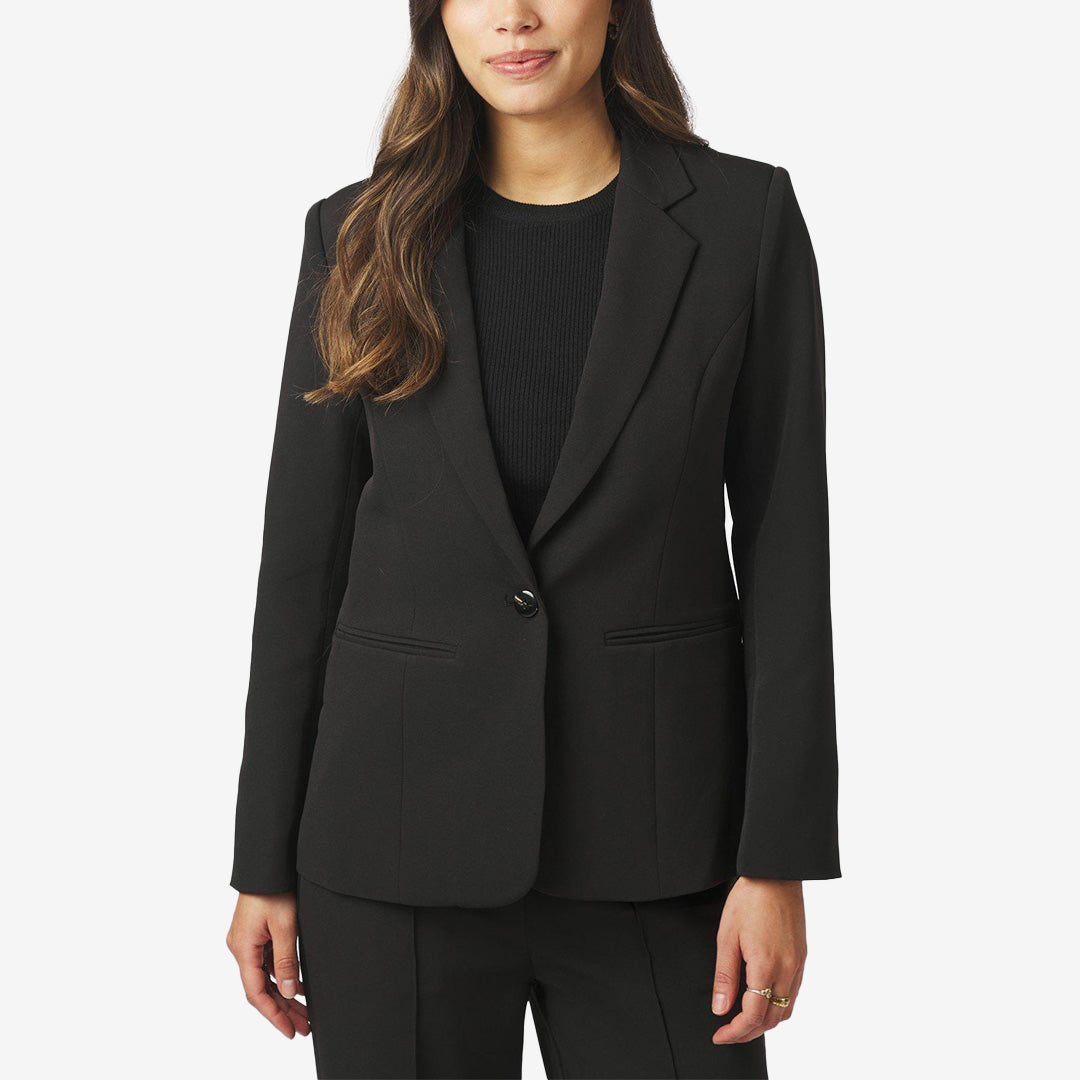 Svart kavaj med enkelknäppning och axelvaddar i tung kostymkvalitet