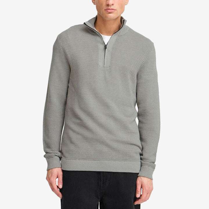 SDValencia LS3 halfzip i Light Grey Melange, stickad ljusgrå herrtröja i bomull med dragkedja
