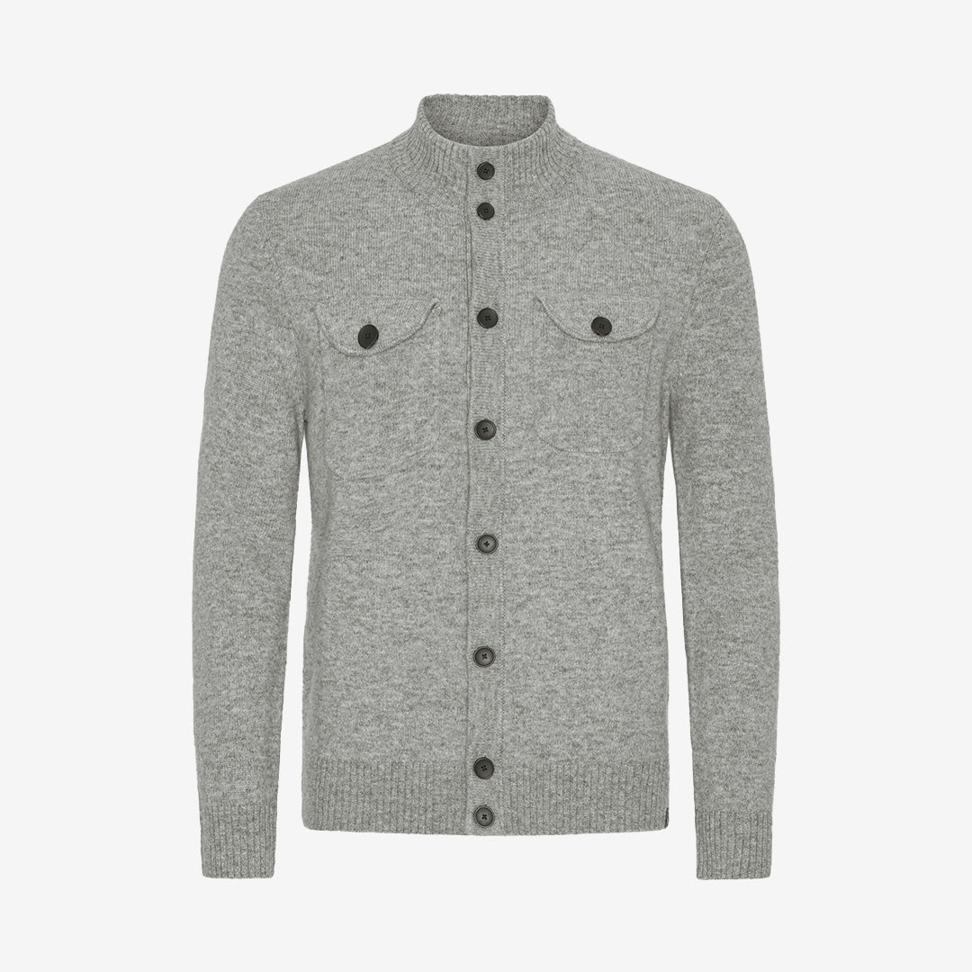 Ljusgrå cardigan i ullblandning med polokrage och bröstfickor – Pocket Cardigan