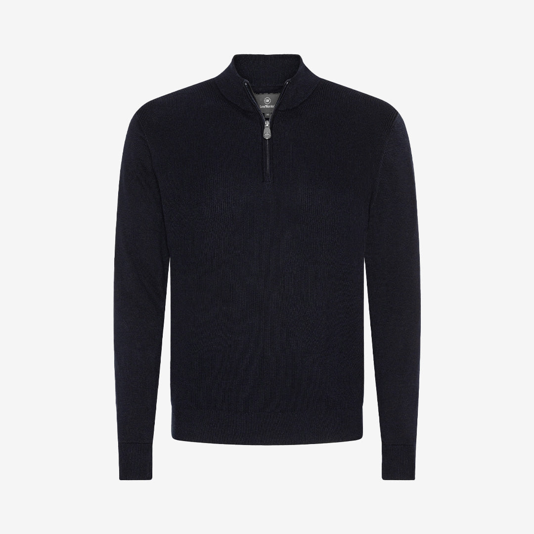 Marinblå half-zip stickad tröja i bomull med ribbad krage – Halfzip Rib Cotton