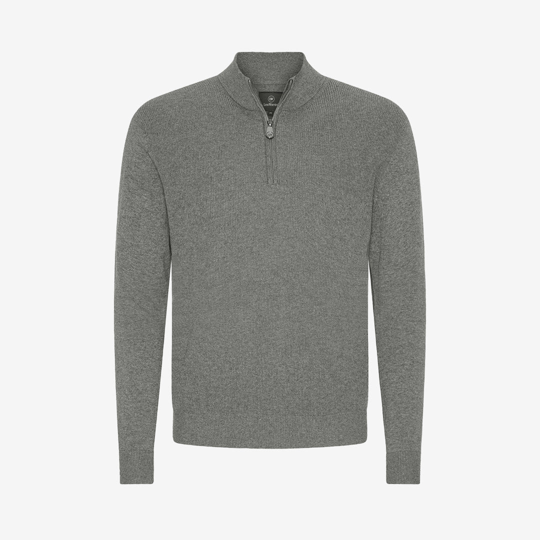 Grå stickad half-zip tröja i bomull med ribbad krage – Halfzip Rib Cotton