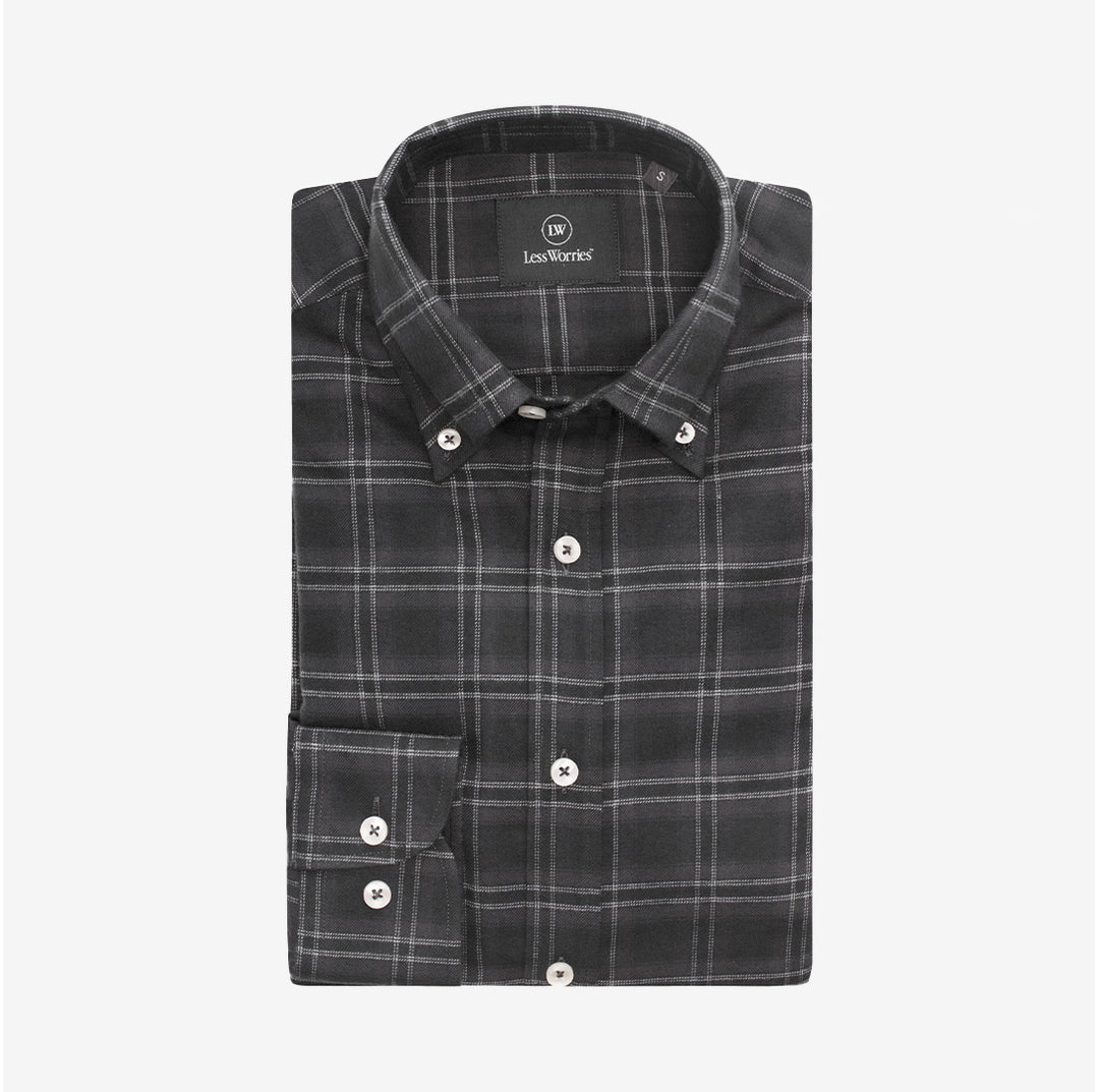 Grå flanellskjorta i bomull med button-down-krage och pärlemorknappar – Flannel Shirt