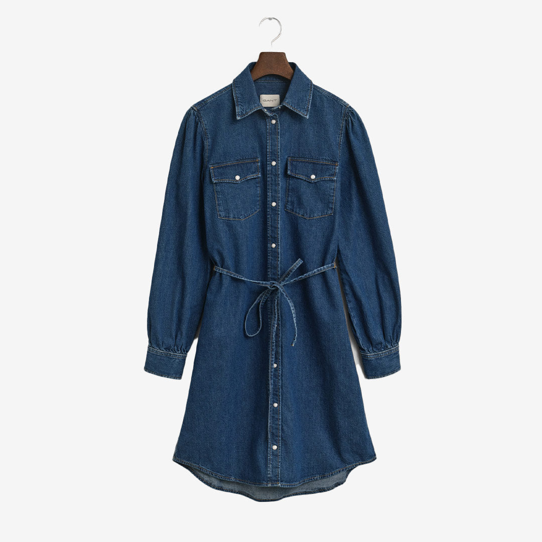 PUFF SLEEVE DENIM DRESS