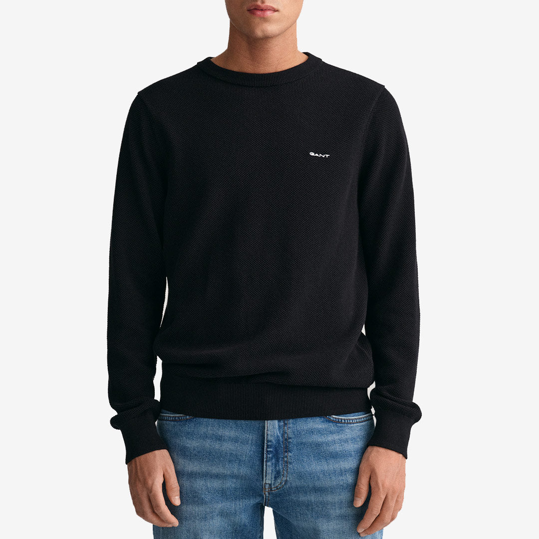 GANT Heren Cotton Pique C-Neck Pullover, Denim Blue Mel., S GANT Heren Cotton Pique C-Neck Pullover, Denim Blue Mel., S