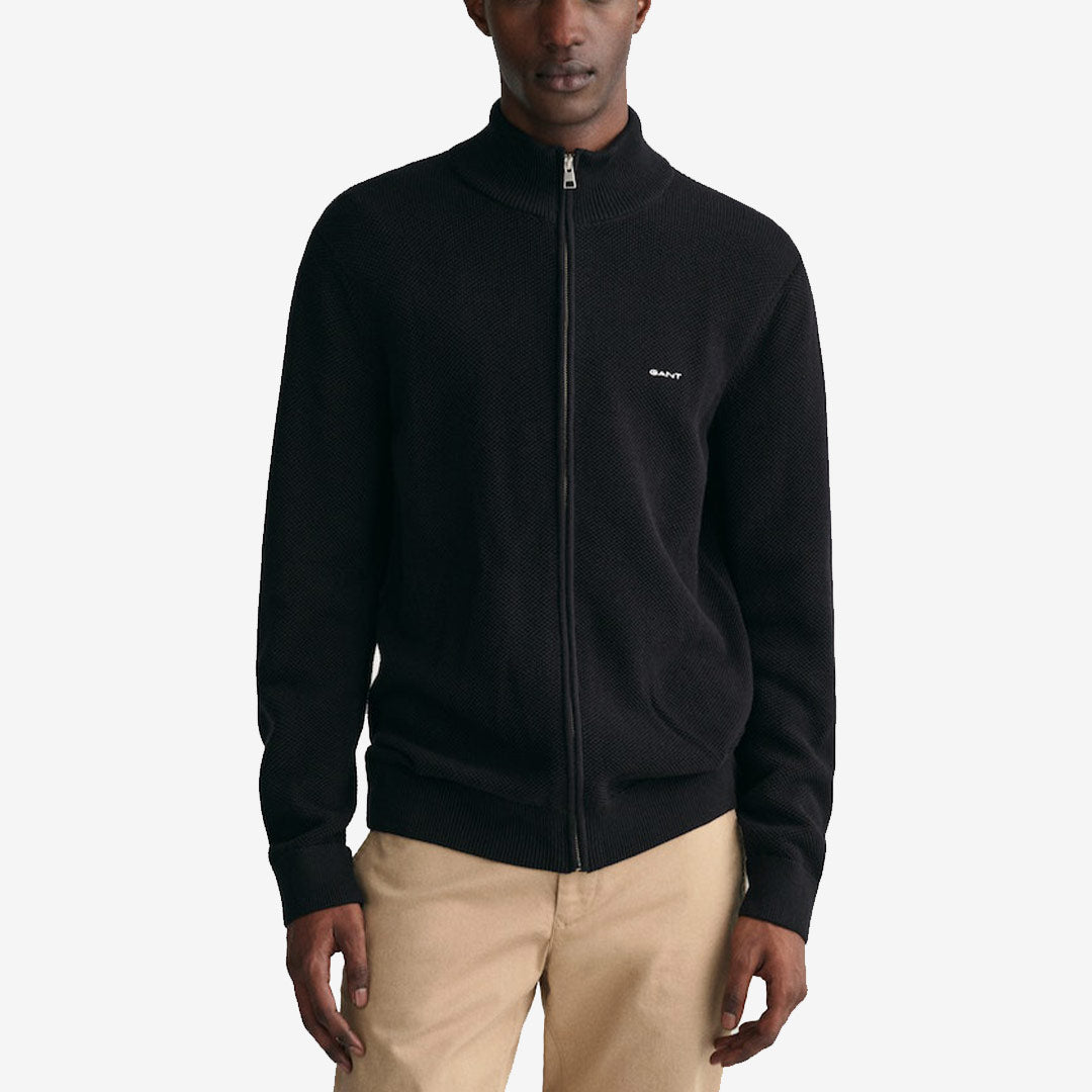 COTTON PIQUE ZIP CARDIGAN