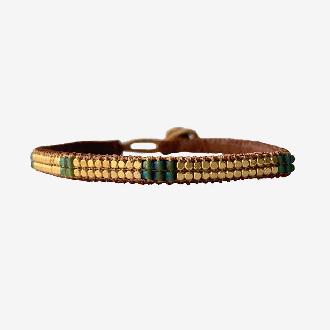 GE05 TATE BAMBOO GREEN armband i grönt läder med guldpläterad knapp