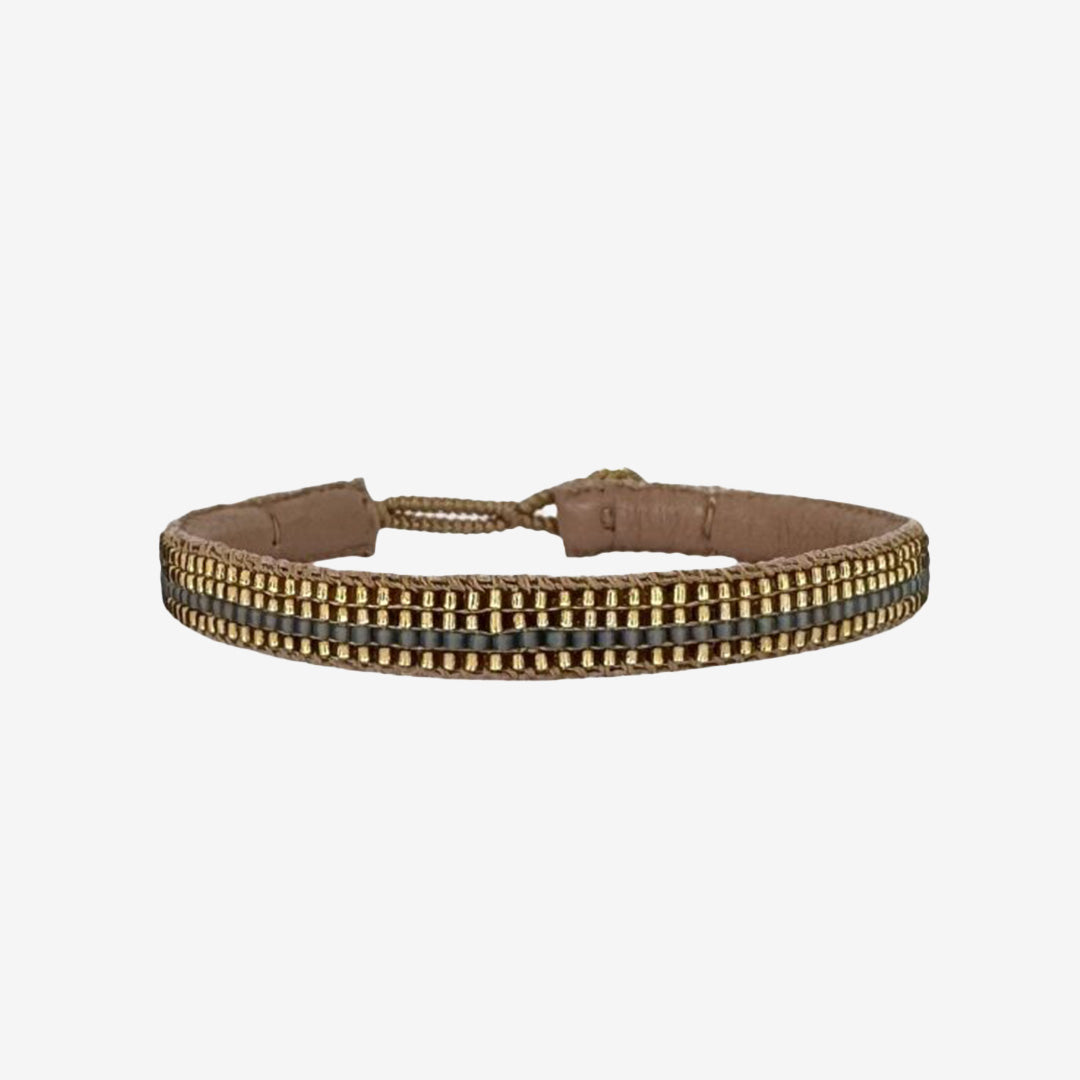 GF04 GOLD STRIPE GREY läderarmband i grått med gulddetaljer och guldpläterad knapp