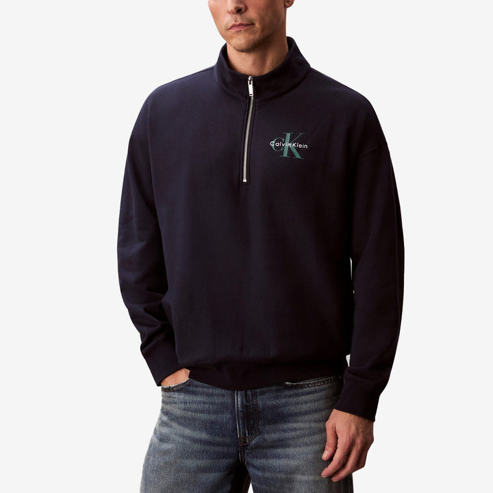 Blå Sweat med Halfzip och Logga på bröstet från Calvin Klein