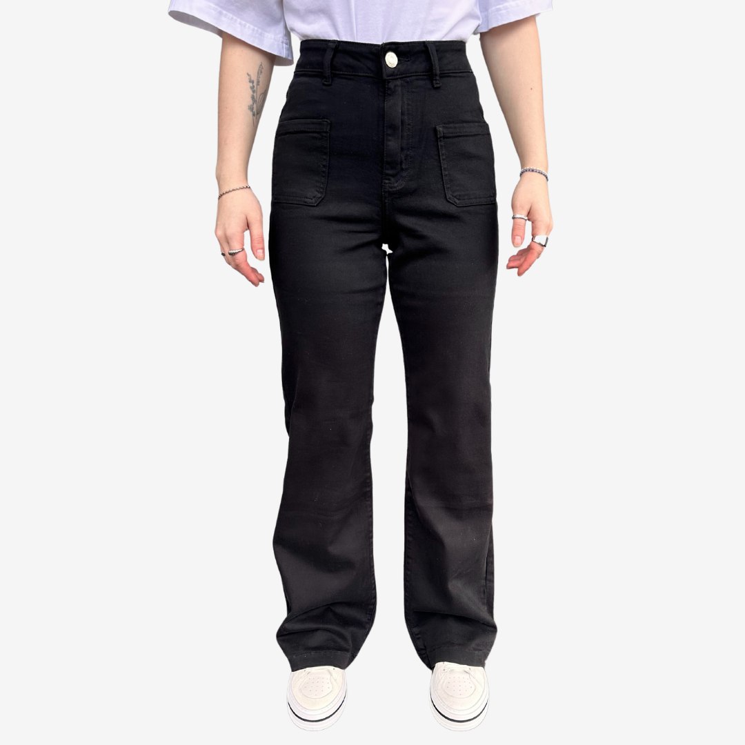 Jeans wide leg stretch m fickor