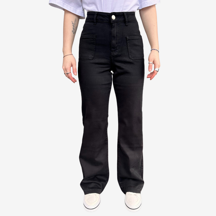 Jeans wide leg stretch m fickor