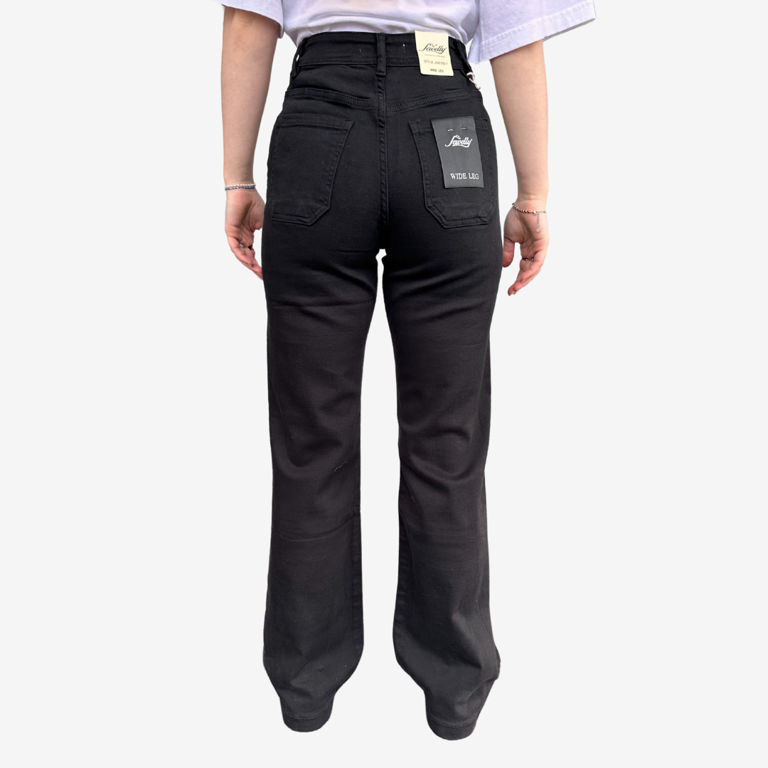 Jeans wide leg stretch m fickor