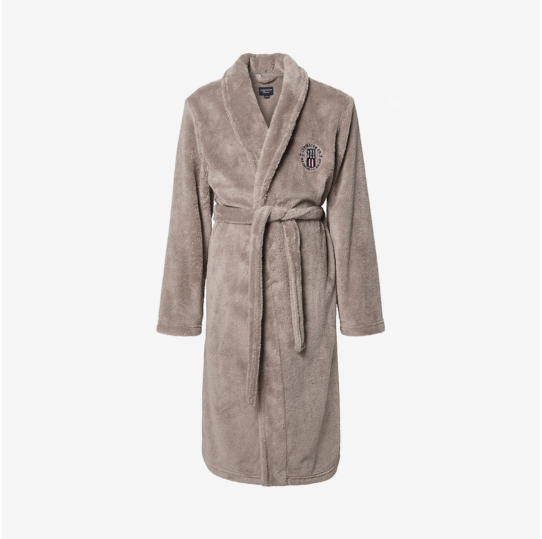 Lexington Unisex Fleece Robe i grått med broderat logotyp på bröstet