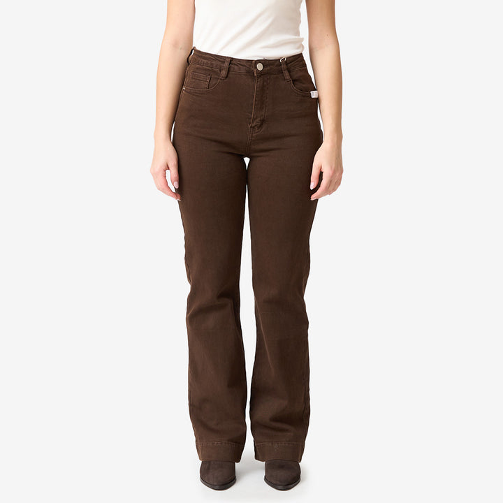 Y6511I4 wide leg-jeans i brun färg med stretch och bekväm passform