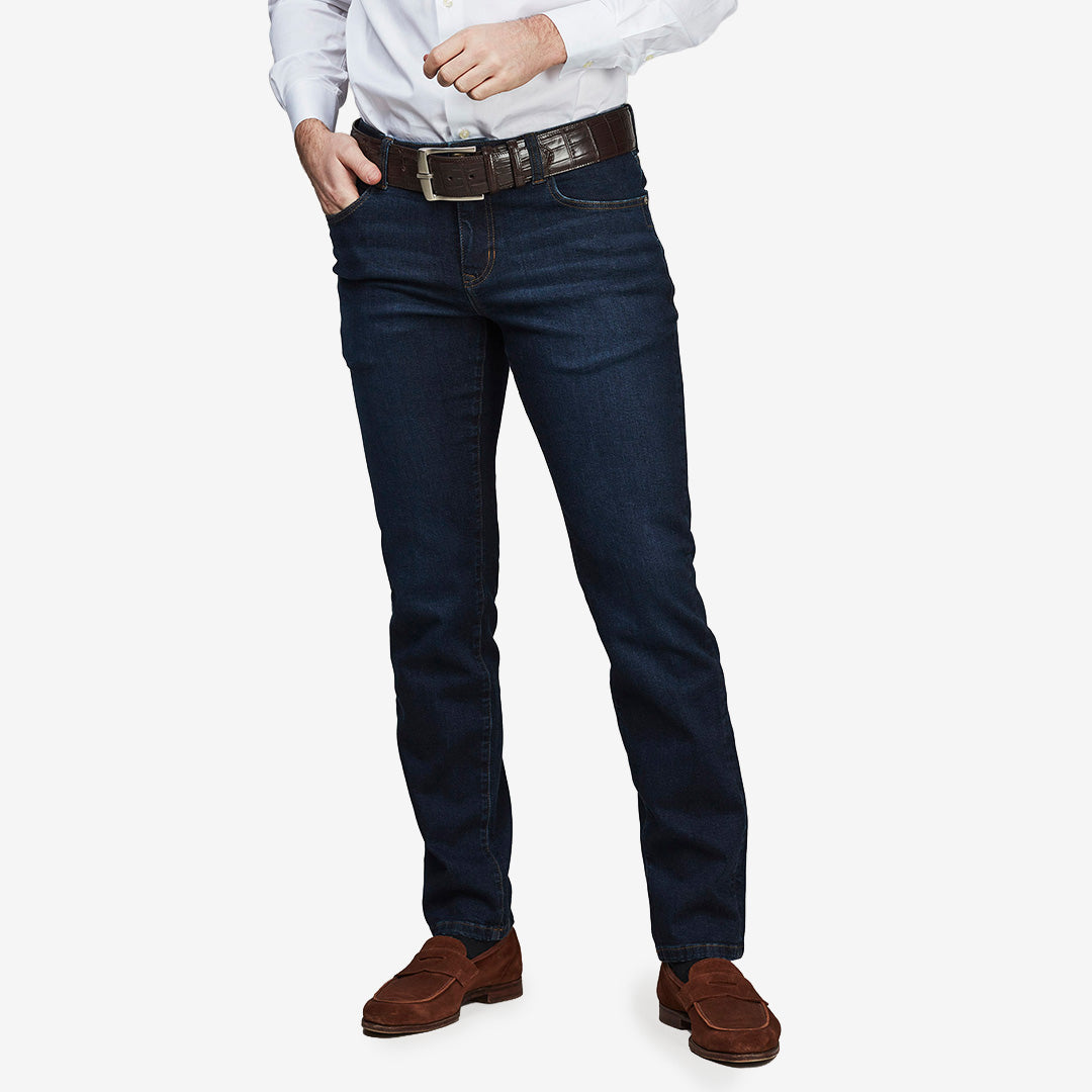 Hansen & Jacob navy stretchjeans med normal midja och YKK-dragkedja