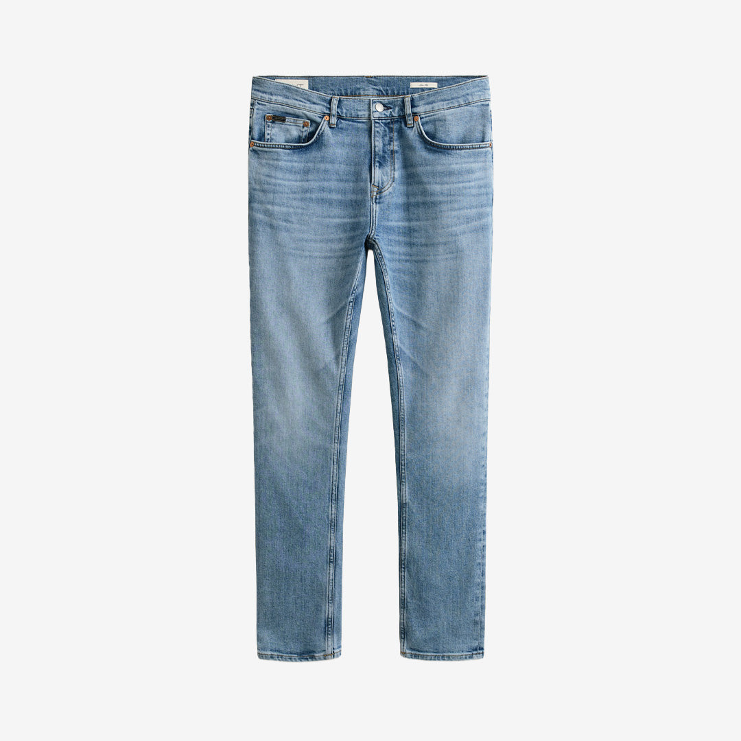 Slim gant jeans i semi light blue worn in, denim med stretch