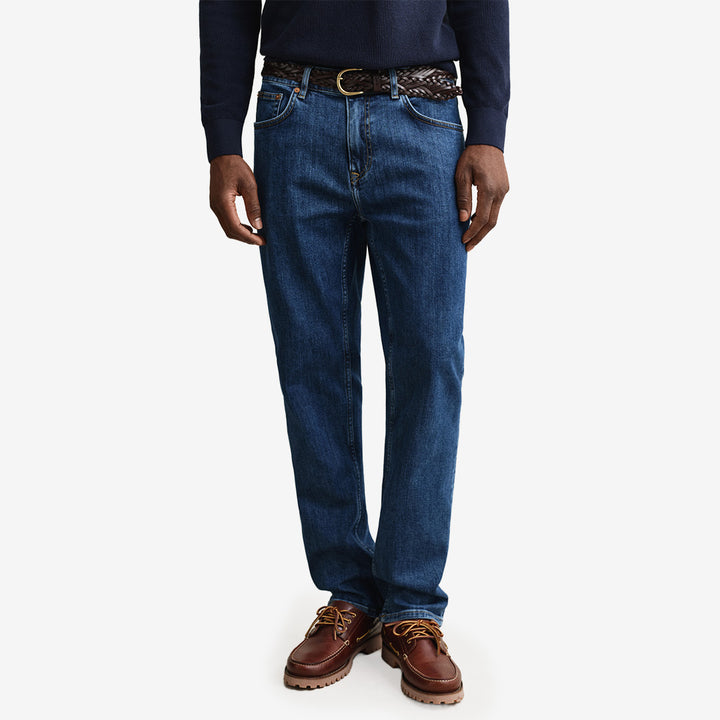 Reg clean wash gant jeans i mid blue vintage, denim med stretch
