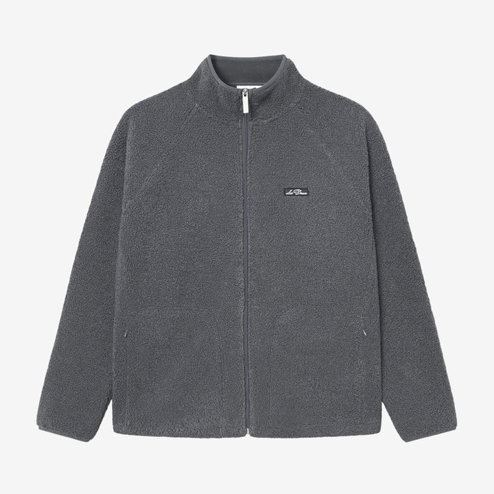 Creed Teddy Jacket från Les Deux i Asphalt – herrjacka med teddystruktur och broderad logotyp
