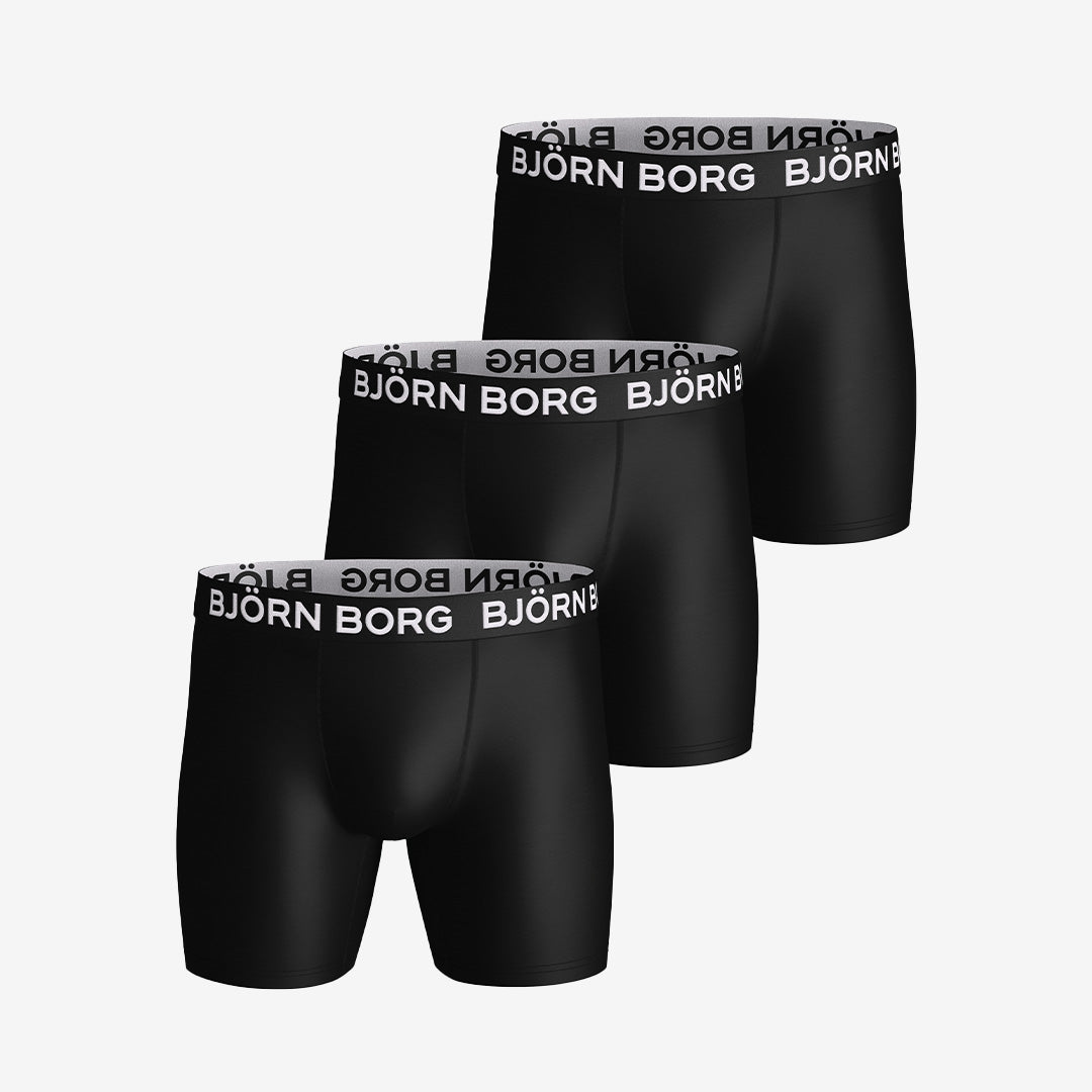 3-pack herrkalsonger Björn Borg Sports Microfiber Boxer i svart med logoresår