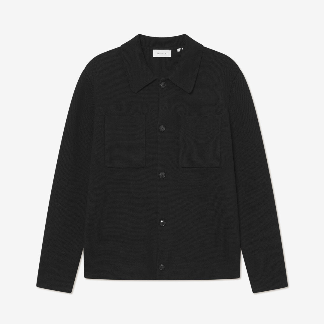 Les Deux Fischer Cotton Milano svart overshirt i kraftig bomull för herr


