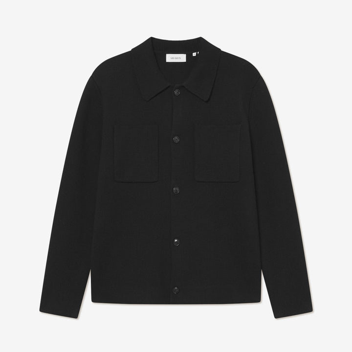 Les Deux Fischer Cotton Milano svart overshirt i kraftig bomull för herr

