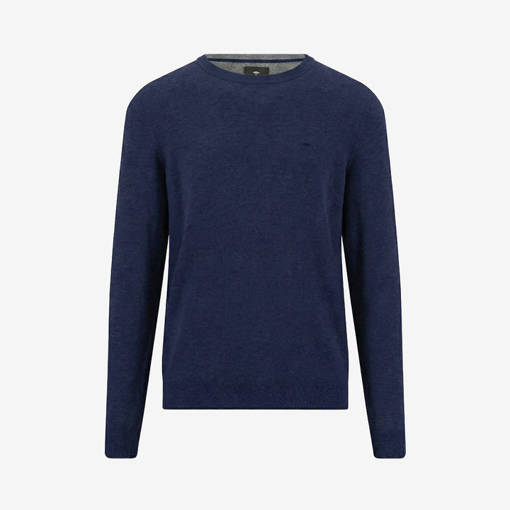 Fynch Hatton O-Neck Merino Cashmere tröja i Ink Blue med rund hals och mjuk kvalitet i ull och kashmir.
