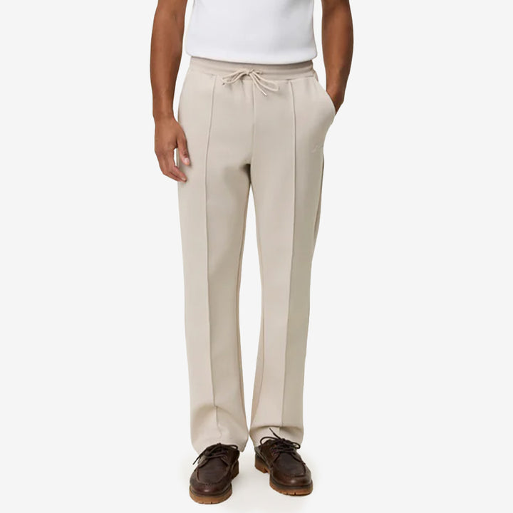 Ballier Crew Casual Track Pants i Light Sand med raka ben, elastisk midja och sydda pressveck