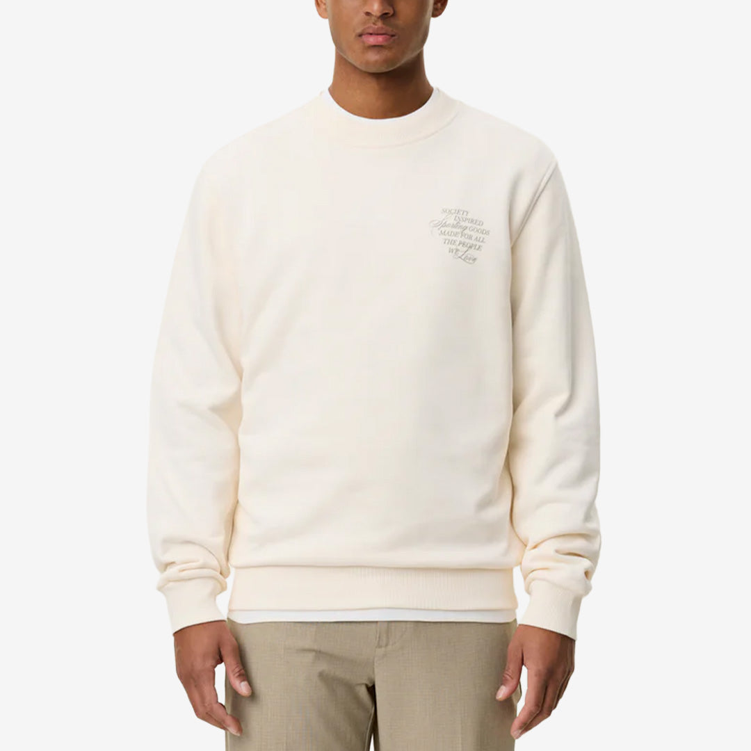 Ben Faience Sweatshirt i Eggnog White med broderi och tryck på fram- och baksida