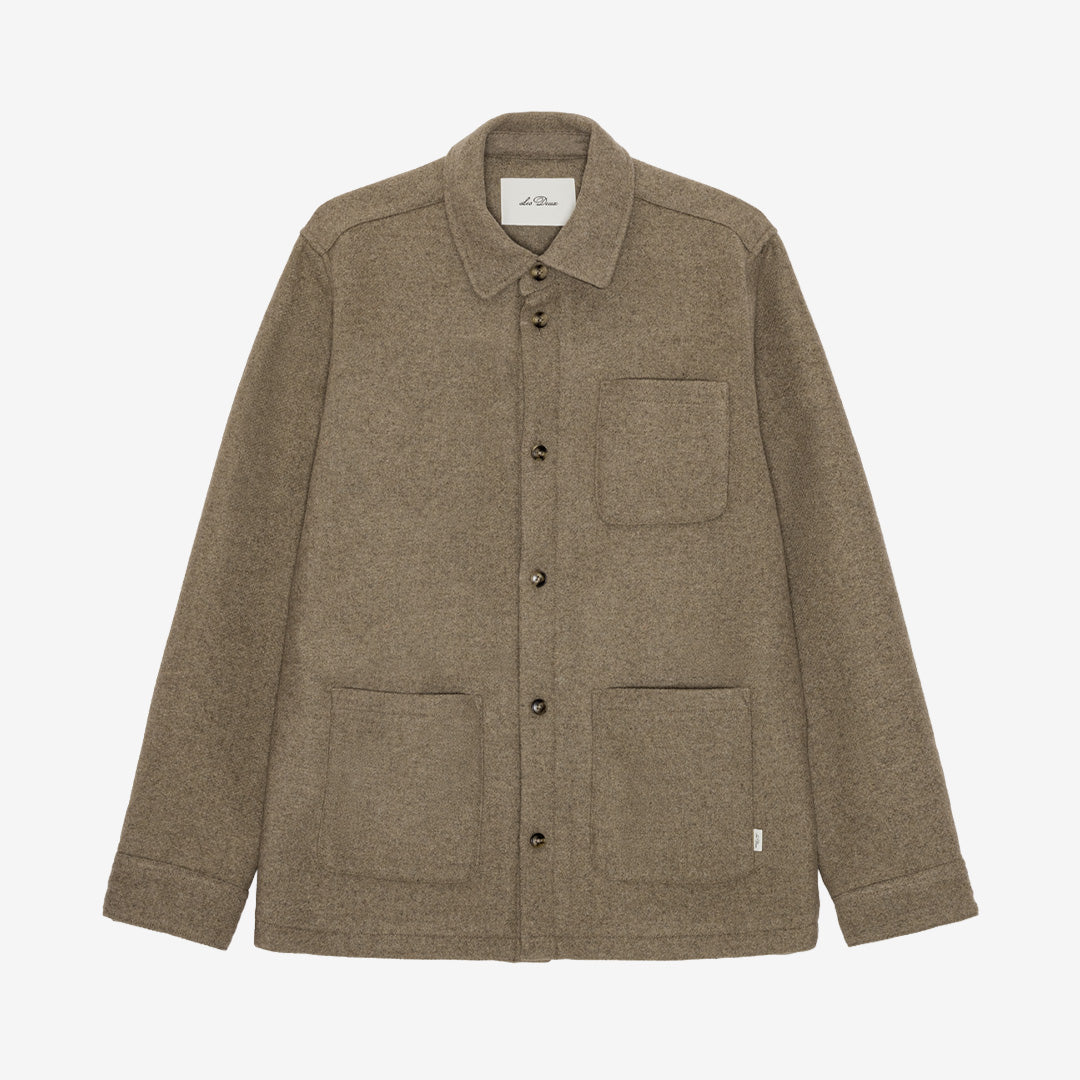Les Deux Wool Overshirt skjortjacka i Dark Sand Melange med klassisk design i mjuk ullblandning.