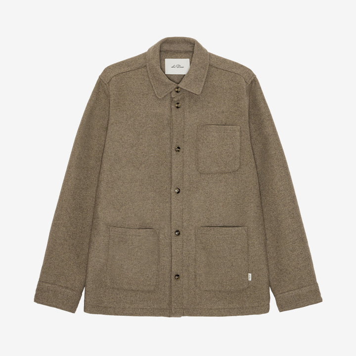 Les Deux Wool Overshirt skjortjacka i Dark Sand Melange med klassisk design i mjuk ullblandning.