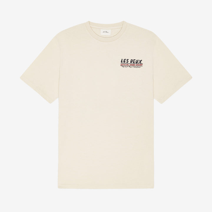 Les Deux Record T-Shirt i Ivory med stilrent tryck, tillverkad i ekologisk bomull med klassisk passform.