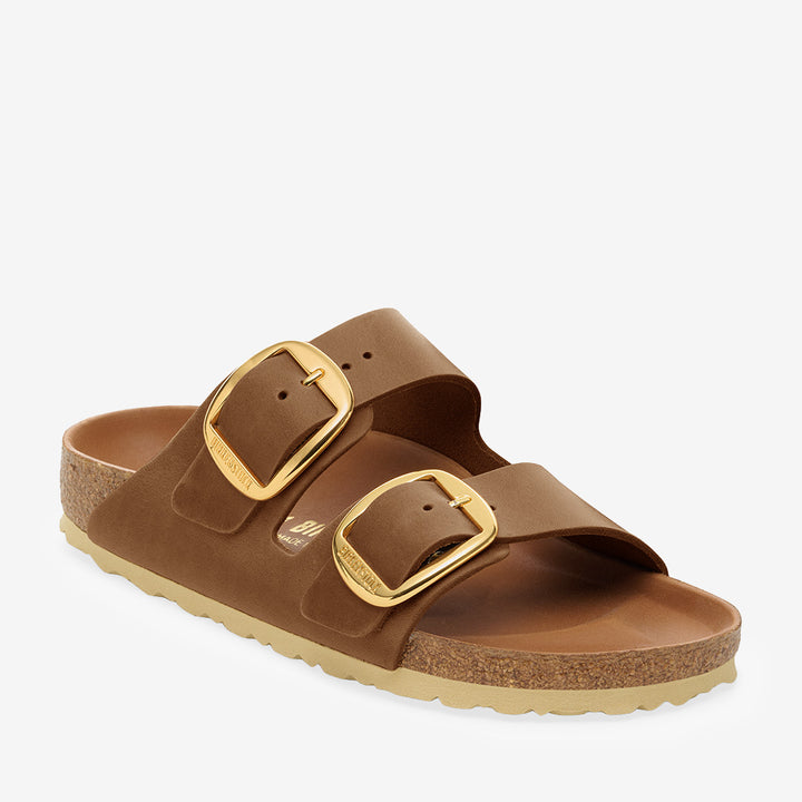 Cognacfärgad Arizona Big Buckle-sandal i läder med EVA-sula och korkfotbädd, modell 1011073