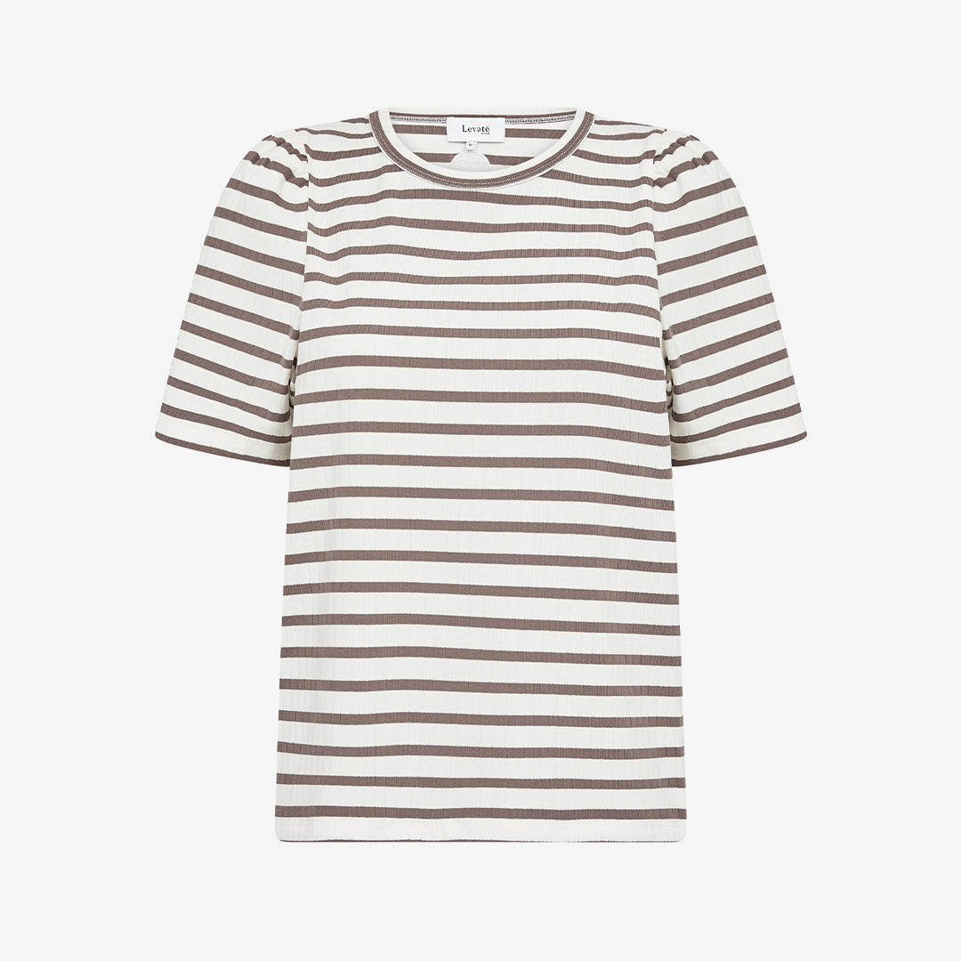 LR-NEDDIE 1 randig T-shirt i färgen Falcon Combi med rund hals och korta ärmar