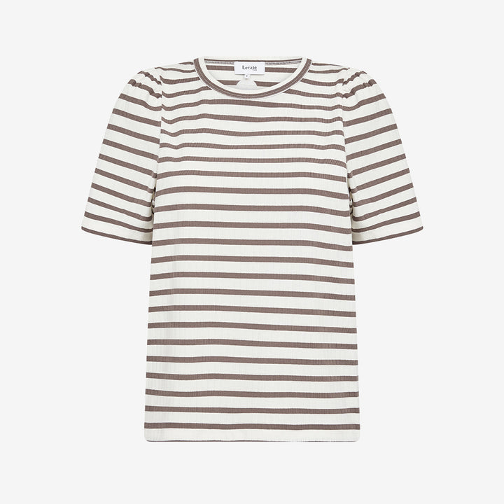 LR-NEDDIE 1 randig T-shirt i färgen Falcon Combi med rund hals och korta ärmar