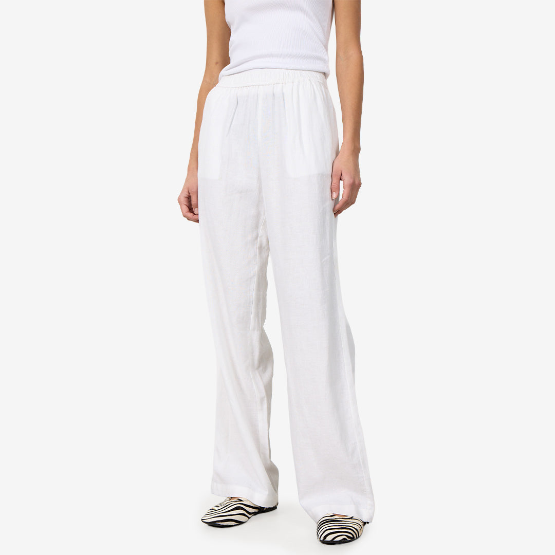 LR-NAJA 7 vita byxor i linne och bomull med elastisk midja och raka ben