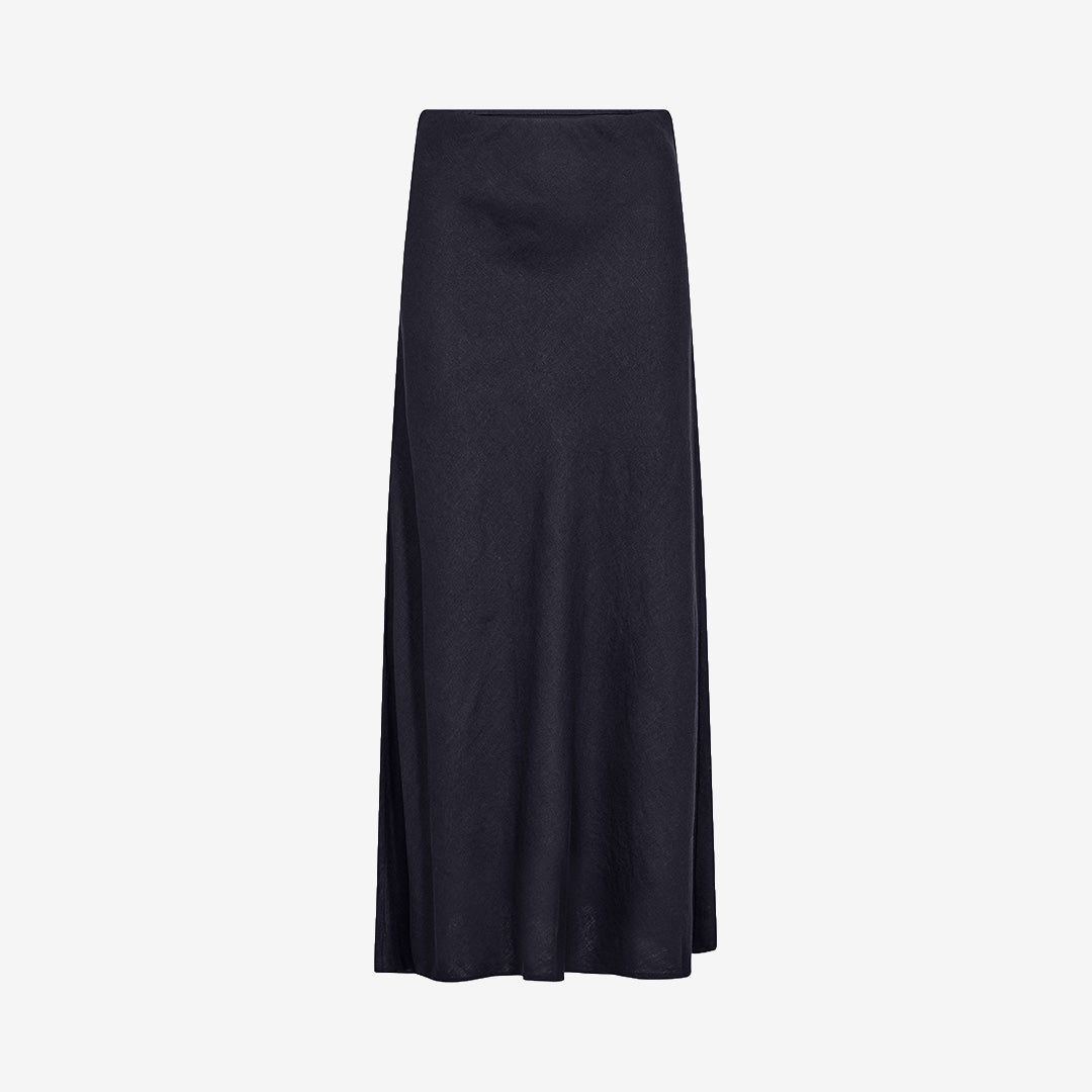 LR-NAJA 43 kjol i färgen Dark Navy i linne och viskos med subtilt diagonalt mönster