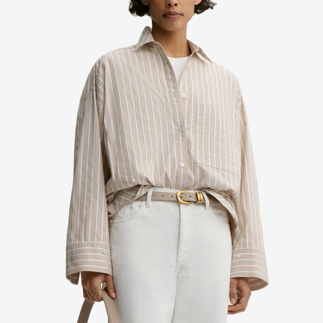 DERRIS randig skjorta i ekologisk bomull från By Malene Birger i Old Beige Classic Stripe