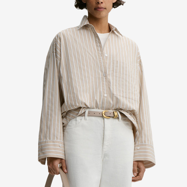 DERRIS randig skjorta i ekologisk bomull från By Malene Birger i Old Beige Classic Stripe
