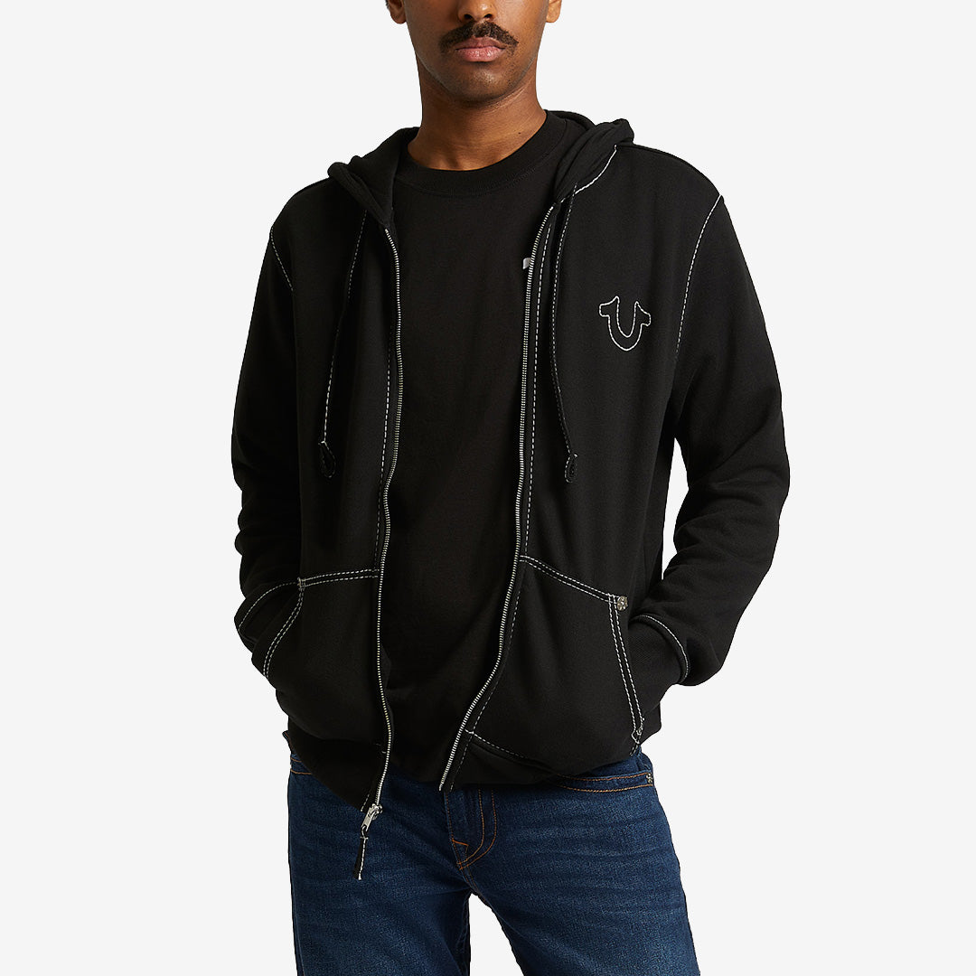 True Religion svart hoodie i bomullsblandning