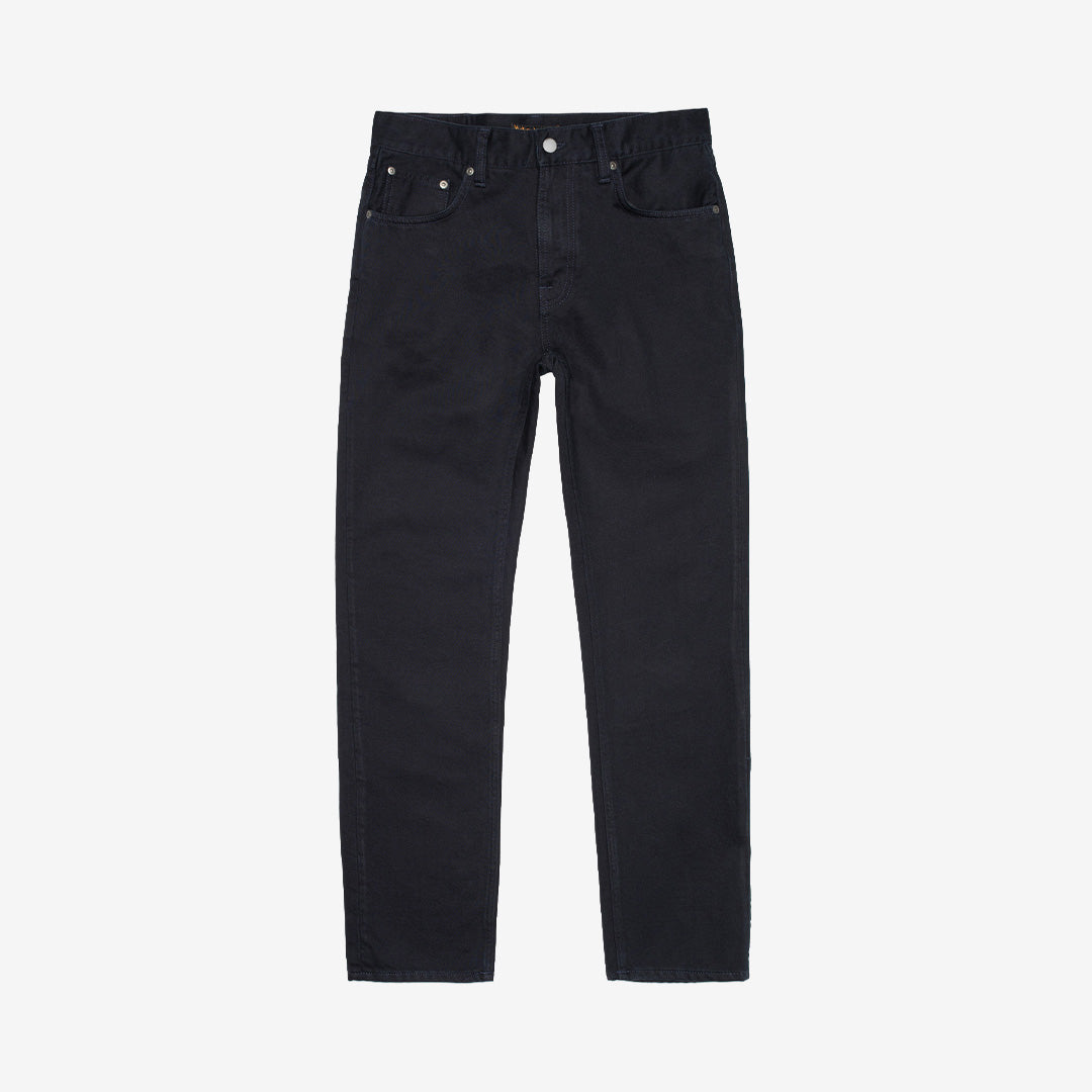 Nudie Jeans Gritty Jackson Everblue regular fit-jeans för herr i mörkblå rigid denim med medelhög midja och rak benvidd.