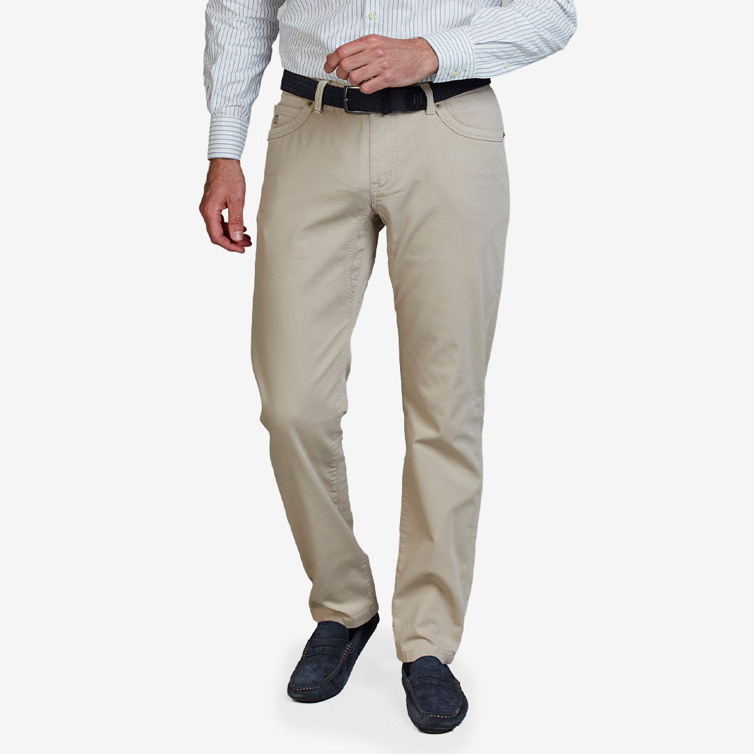 5-PKT Cut'n Sew Pan Oxford Beige femficksbyxa med klassisk passform